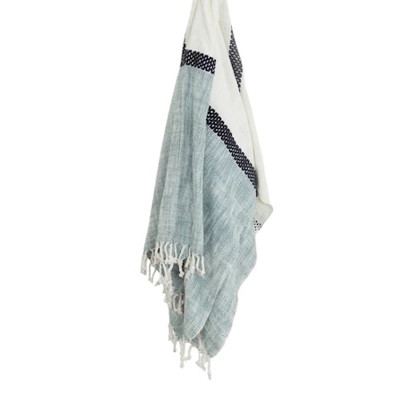 Homeroots 50" X 60" Blue And Ivory Cotton Woven Color Block Throw Blanket with Fringe 518807