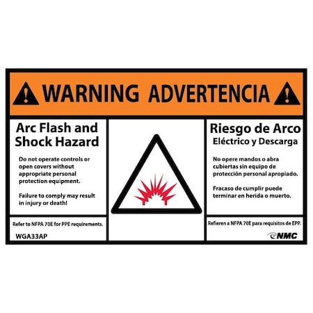 Nmc Warning Arc Flash Hazard Label, Pk5, WGA33AP WGA33AP