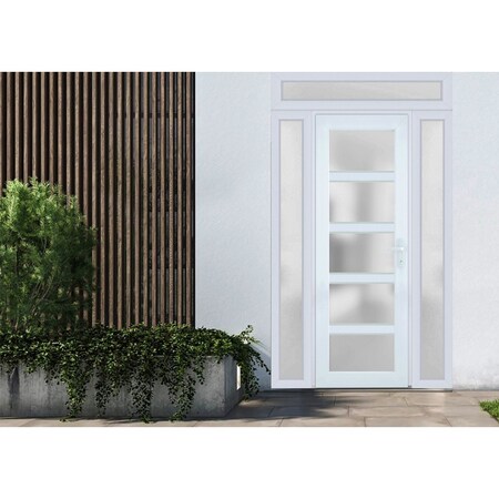 Vdomdoors Front Exterior Prehung FiberGlass Door Frosted Glass / Manux 8002 White Silk / 2 Sidelight and Tran MANUX8002EXD-WS-W16+36+16 x H80+14-LH