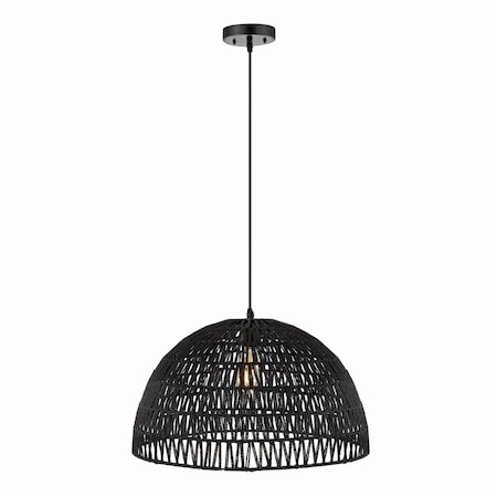 Jonathan Y Campana 20" 1-Light Bohemian Modern Woven Rope/Iron LED Pendant, Black JYL6504C