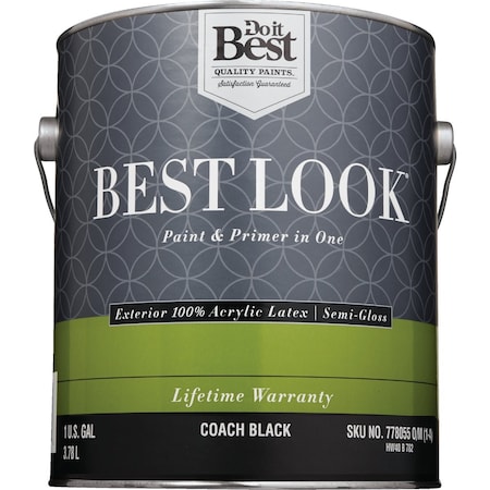 Do It Best 100% Acrylic Latex Premium Paint & Primer In One Semi-Gloss Exterior House Paint Coach Black 1 Gal. HW40B0782-16