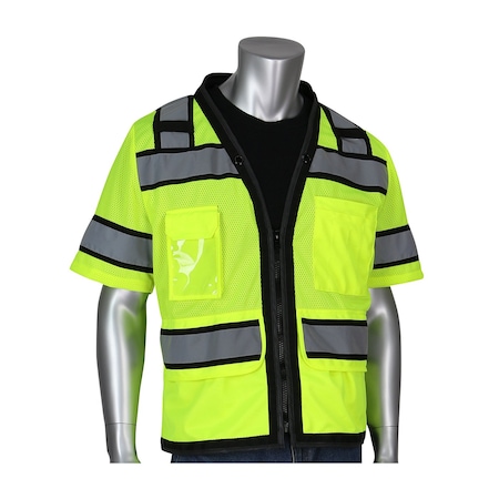 Pip ANSI Type R Class 3 Black Two-Tone Eleven Pocket Tech-Ready Mesh Surveyors Vest w/"D" Ring Access 303-0800D-LY/5X