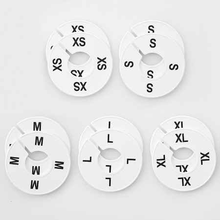 Nahanco Clothing Rack Size Dividers, Round White, Black Print; XS-XL Kit 5 Sizes, 2 pcs. each, 10PK CWBKIT1