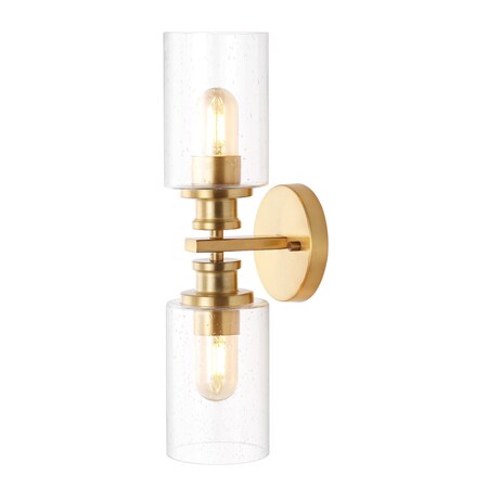 Jonathan Y Jules Edison 16.5" Cylinder 2-Light Iron/Seeded Glass Farmhouse Contemporary LED Wall Sconce, Brass G JYL7577E