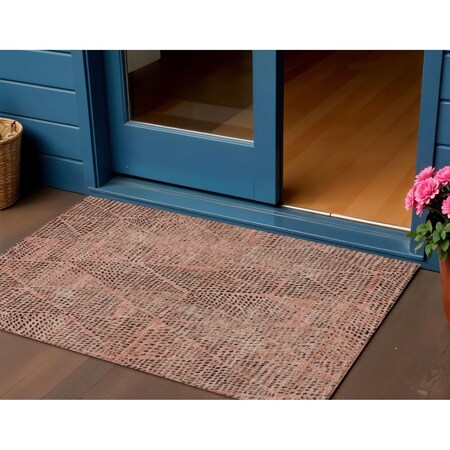 Homeroots 3' X 5' Salmon Charcoal And Beige Geometric Washable Indoor Outdoor Area Rug 577589
