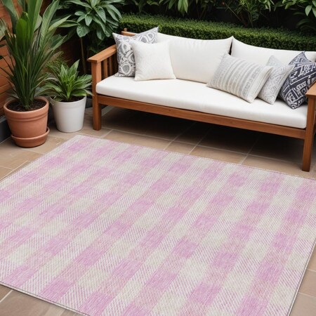 Homeroots 9' X 12' Pink And Gray Plaid Washable Indoor Outdoor Area Rug 595509