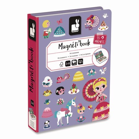 Janod Magneti'books, Princesses, 62 Pieces 7 Cards, 55 Magnetic Shapes, Ages 3 to 8 J02725