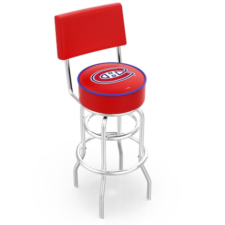 Holland Bar Stool Co 25" Chrome 2-Ring Montreal Canadiens Swivel Bar Stool, Back L7C425MonCan