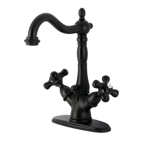 Kingston Brass Double-Handle 4" Centerset Bathroom Faucet with Brass Pop-Up, Matte Black KS1430PKX