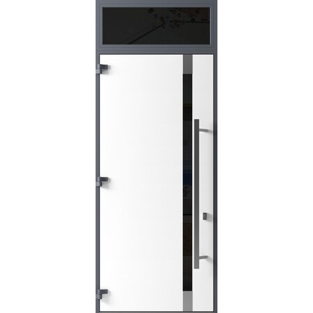 Vdomdoors Front Exterior Prehung Steel Door Ronex1011 Grey 96 Transom Window Sidelite Stainless Inserts Entry RONEX1011EXD-GRE-W36xH96+16-RH-I