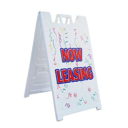 Signmission Now Leasing, A-Frame & 2 Decals Installed, Heavy-Duty Plastic Frame SBHD-D-2436-Now Leasing