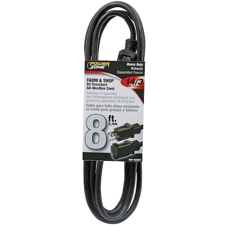 Powerzone Extension Cord, Black, 8 ft OR532708