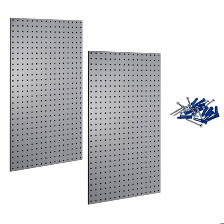 Triton Products (2) Square Hole Pegboards W/ Mounting Hardware, Epoxy 18-Gauge Steel, Gray, 24" W x 42-1/2" H LB2-G