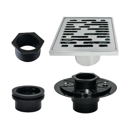 Kingston Brass 4" Brass Square Grid Shower Drain with Hair Strainer and Base Flange, Polished Chrome BSFK6310C