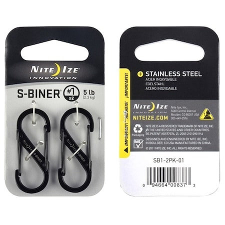 Nite Ize S-Biner Series Dual Carabiner, No 1 Dia Ring, Stainless Steel, Black SB1-2PK-01