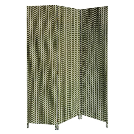 Homeroots 71" Green Fabric Folding Three Panel Screen Room Divider 379909