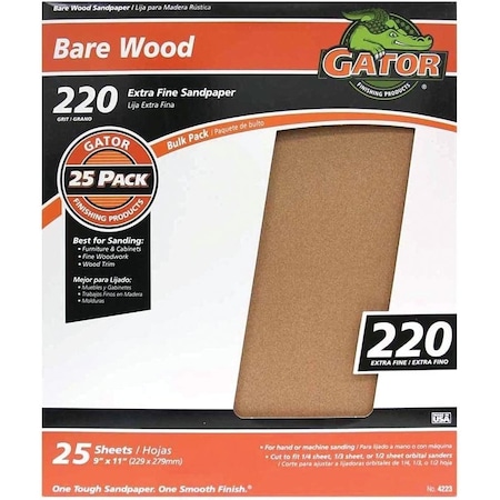Gator 3272 Sanding Sheet, 11 in L, 9 in W, 220 Grit, Garnet Abrasive 4223