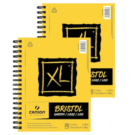 Canson XL Series Bristol Pad, Smooth Finish, Side Wire Binding, 25 Sheet, 7x10 inch, 2PK C400100866