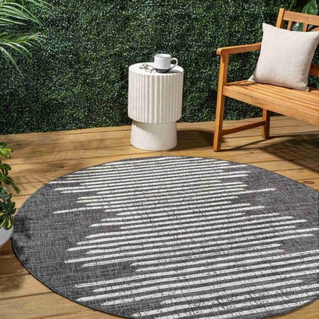 Jonathan Y Zolak Berber Stripe Geometric Black/Ivory 3 ft Round Indoor/Outdoor Area Rug SMB124E-3R
