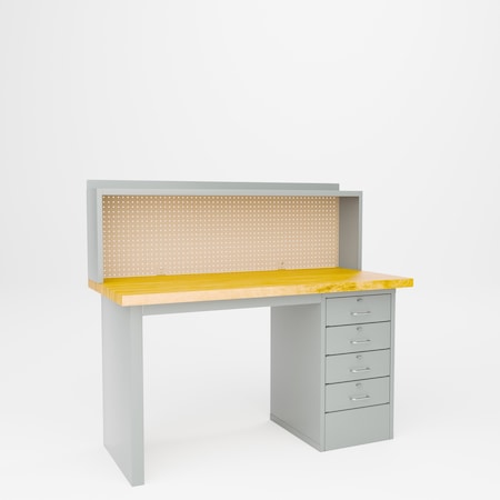 Pucel Side Drawer Work Station, Wood Top, 60 in W x 30 in D x 33 in H, Gray EDB-3060-W