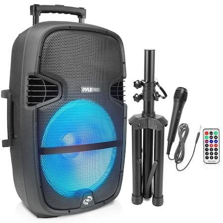 Pyle Pyle Portable Bluetooth PA Speaker System - 1000W Outdoor Speaker, Microphone, Wheels, Remote Control PPHP1548B