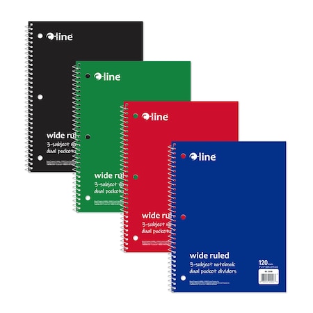 C-Line Products 8-1/2" x 10-1/2" Assorted Wide Ruled 3-Subject Spiral Notebook, 1/EA, 12EA/CT 22046-CT
