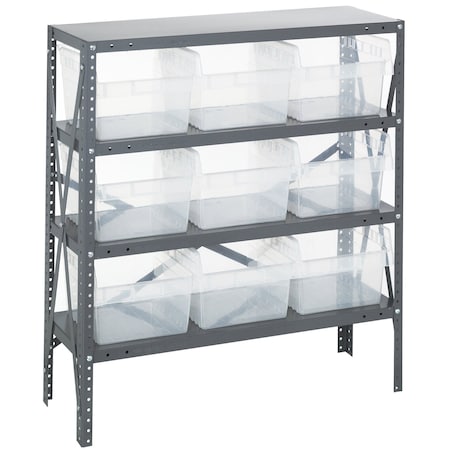 Quantum Storage Systems 4 SHELF OPEN UNIT W/9 BINS CLEAR 1839-SB810CL