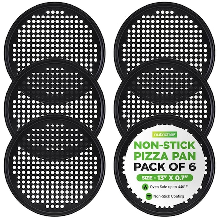 Nutrichef 6-Pack13 in Non-Stick Pizza Pans, Round Pizza Pans for Oven, Commercial-Grade Carbon Steel, 6PK BKNCBS10SPZPX6