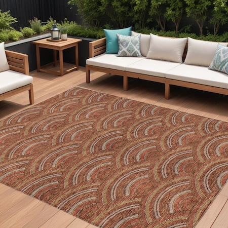 Homeroots 10' X 14' Orange Gold And Ivory Geometric Washable Indoor Outdoor Area Rug 615223
