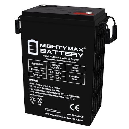 Mighty Max Battery ML400-6 - 6V 400 AH, Internal Thread (INT) Terminal, Rechargeable SLA AGM Battery MAX4140742