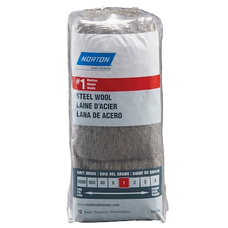 Norton Co #1 68116 Steel Wool Pads, Medium, 12-Pack 68115