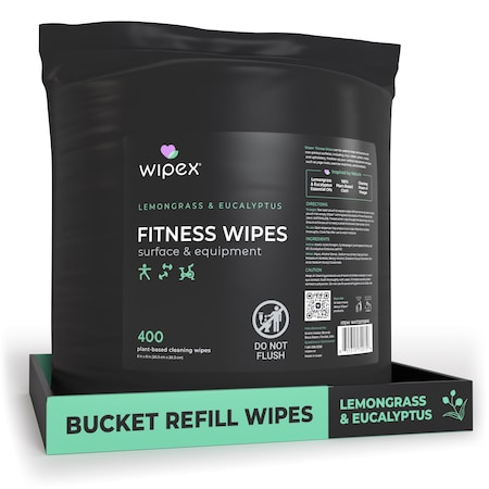 Wipex Plant-Based Fitness Wipes 400ct Bucket Refills, Lemongrass/Eucalyptus, Gym Equipment Wipes WX72075BRE