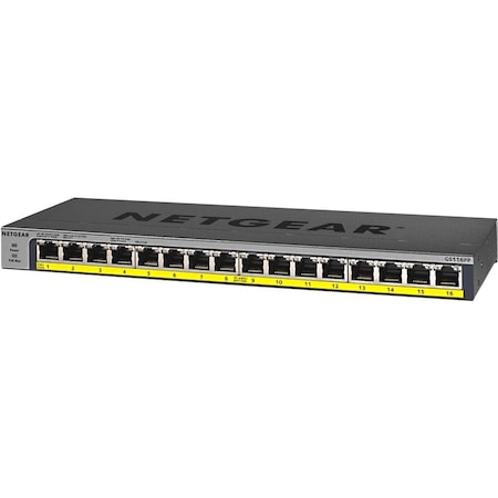 Netgear Switches, 16 Port PoE Plus Gigabit Unmngd GS116PP-100NAS