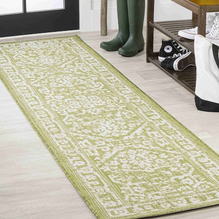 Jonathan Y Malta Bohemian Medallion Textured Weave Green/Cream 2 ft. x 10 ft. Indoor/Outdoor Runner Rug SMB104D-210