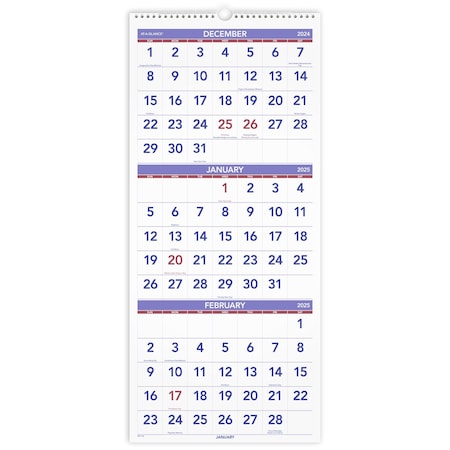 At-A-Glance Three Month Wall Calendar, Vertical PM1128