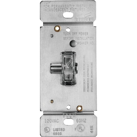 Eaton Wiring Devices Toggle Dimmer, 5 A, 120 V, 600 W, CFL, Halogen, Incandescent, LED Lamp, 3-Way, Clear TI306L-K