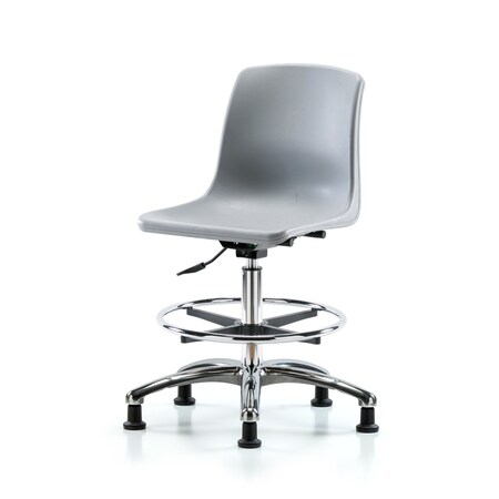 Blue Ridge Ergonomics Polypropylene Shell Chair Chrome-Medium Bench Height with Chrome Foot Ring & Stat Glides in Gray SMBCH-CR-CF-RG-GRY