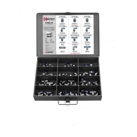 Usa Industrials Push to Connect Tube Fitting, Nickel Plated Brass w/ Plastic Release Ring, Kit, 4mm Tube OD, 60PK ZUSA-TF-PTC-NPBR-299