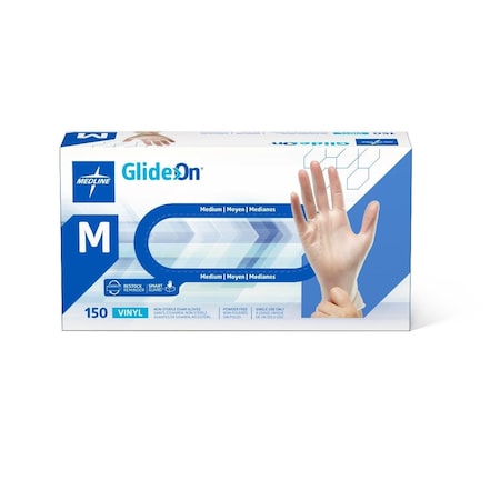 Medline Glide-On Powder-Free Vinyl Exam Gloves, Size M, 150PK GLIDE512H