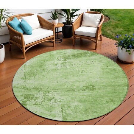 Homeroots 8' Green And Ivory Round Abstract Washable Indoor Outdoor Area Rug 602703
