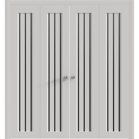 Sartodoors Sliding Closet Double Bi-fold Doors 72 x 80 inches, BASIC 4906 White with Black Glass, Tracks Trim BASIC4906DBF-WS-72