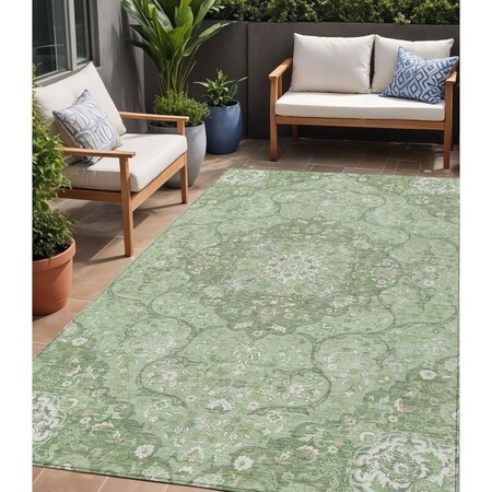 Homeroots 5' X 8' Artichoke Green And Ivory Medallion Washable Indoor Outdoor Area Rug 617450