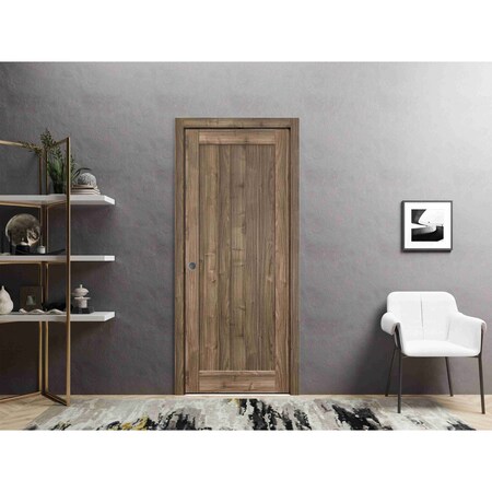 Sartodoors Lite Slab Barn Door Panel 32x84 Walnut Solid Core Modern Interior QUADRO4111S-WLN-3284