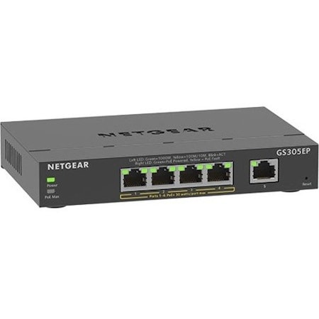 Netgear SWITCH - GS305EP - WIRED - 1GBPS - NETWORKING / PORTS QTY: 5 - GIGABIT ETHERNET GS305EP-100NAS