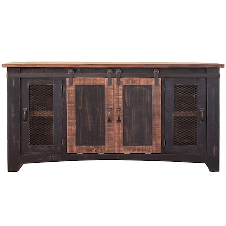 Homeroots 60" Black Solid Wood Cabinet Enclosed Storage Distressed TV Stand 528709