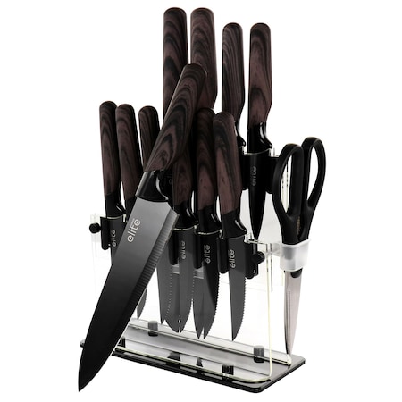 Soho Lounge 13 Piece Cutlery Set with Acrylic Knife Stand in Brown 137384.13