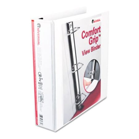 Universal Comfort Grip Deluxe Plus D-Ring View Binder, 2" Capacity, 8-1/2 x 11, White 30732