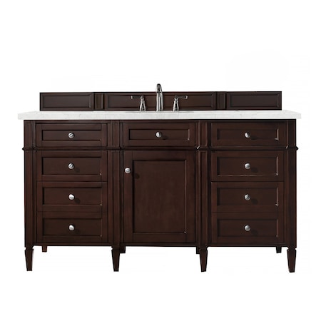 James Martin Vanities Brittany 60'' S Vanity, Burnished Mahogany w/ Jasmine Pearl Silestone Top w/ Wireless Charger 650-V60S-BNM-FEJP