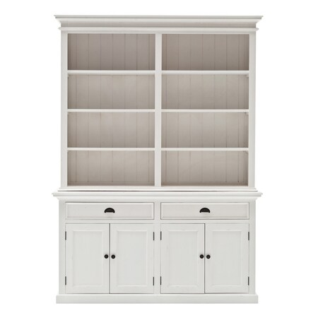 Homeroots 87" White Solid Wood Side Board with Hutch 397119