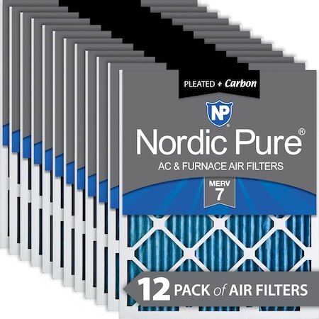 Nordic Pure 14x18x1 Plus Carbon Pleated Air Filter, High Capacity, MERV 7, 12 PK 14x18x1M7+C-12